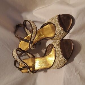Salvatore Ferragamo Gold and Sequin Heels SZ 7.5